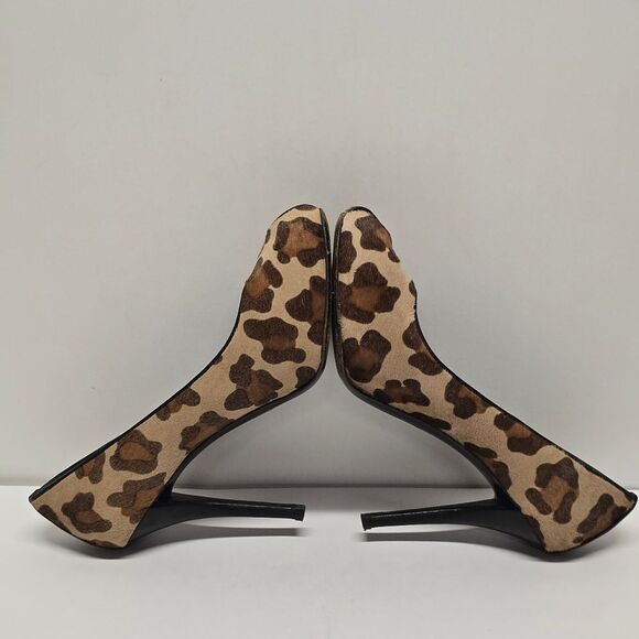 Stuart Weitzman Leopard Peep Toe Pumps Heels Cal Hair Leather 7.5 - Picture 3 of 8